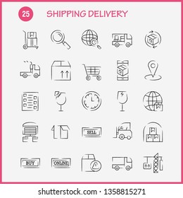 Shipping Delivery Hand Drawn Icon Pack For Designers And Developers. Icons Of Globe, Location, Search, Delivery, Online, Shipping, Shopping, Transport, Vector