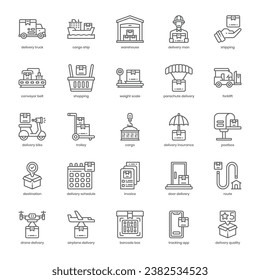 Shipping and Delivery icon pack for your website design, logo, app, and user interface. Shipping and Delivery icon outline design. Vector graphics illustration and editable stroke.