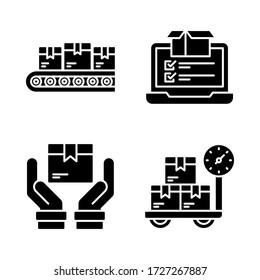 Shipping & Delivery icon set = conveyor, laptop, hand, logistics weight scale