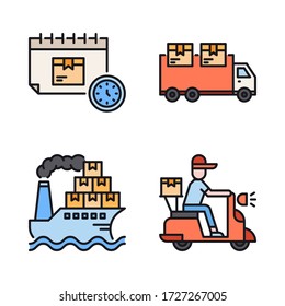 Shipping & Delivery icon set (Filled Line) = calendar, truck delivery ship delivery, courier delivery