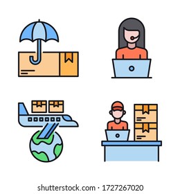 Icon Set für Versand & Lieferung (Filler Line) = Versicherungsbox, Kundenservice, Fluglieferung, Büro