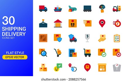 Shipping and delivery icon set in flat style. Suitable for design element of cargo and logistic company service.