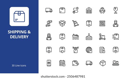 Shipping and Delivery Icon Set with line style. Perfect for UI, infographics, or social media content related to shipping, delivery, or logistics.