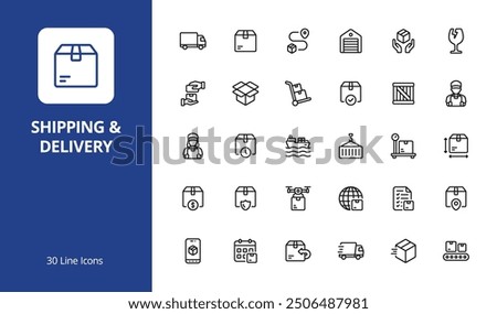 Shipping and Delivery Icon Set with line style. Perfect for UI, infographics, or social media content related to shipping, delivery, or logistics.