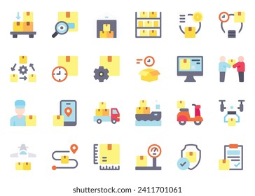 Shipping Delivery icon vector set. Shipping Delivery icon set. Shipping Delivery flat color icon collection. Editable icon vector