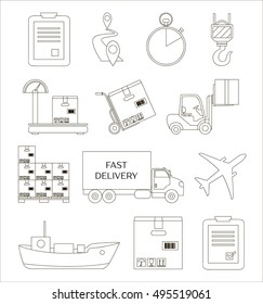 Shipping and delivery icons set