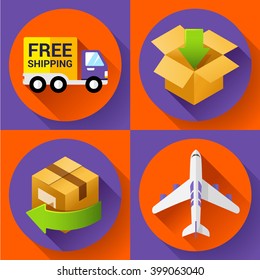 Shipping and delivery icons set. Shipping Concept icon for internet store. Flat design style.