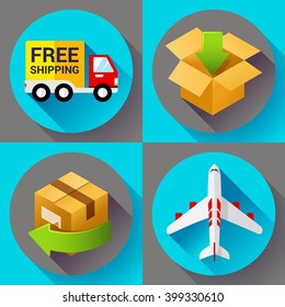 Shipping and delivery icons set. Shipping Concept icon for internet store. Flat design style.