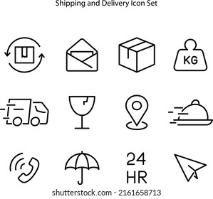 Shipping and Delivery icons set. Courier Delivery, Parcel Courier, Parcel Tracking, Returns, Letter Sending, Shipping Notification.