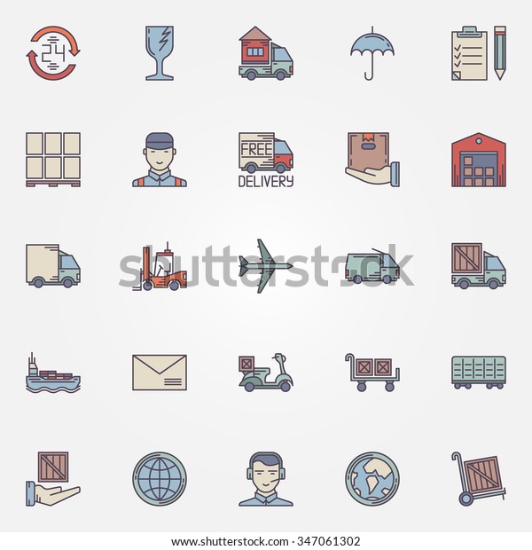 Shipping and delivery icons set - vector\
colorful truck delivery signs and storage\
symbols