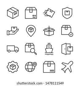 Shipping and delivery line icons set vector illustration