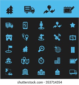 Shipping, delivery, logistics, warehouse, truck, map, distribution, storehouse, transportation, industry, crane, export, import, port, railway, luggage, containter icons, signs concept vector 