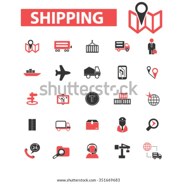 Shipping, delivery, logistics, warehouse, truck, map,
distribution, storehouse, transportation, industry, crane, export,
import, port, railway, luggage, containter icons, signs concept
vector 

