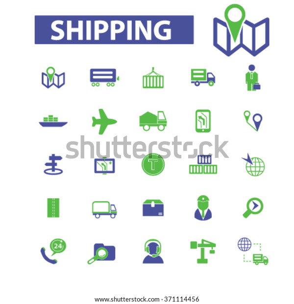 Shipping, delivery, logistics, warehouse, truck, map,\
distribution, storehouse, transportation, industry, crane, export,\
import, port, railway, luggage, containter icons, signs concept\
vector \
