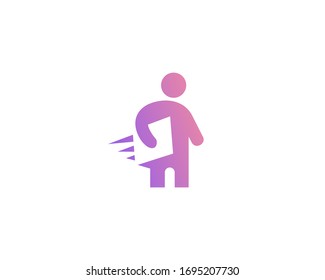 Versand, Logo-Design für die Lieferung. Flacher Farbverlauf-Mann mit Buchstaben, Kästchen, Paket, Paket-Vektorillustration Vorlage Logotyp.