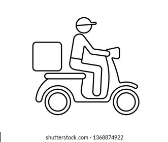 Shipping delivery man riding motorcycle icon symbol, Pictogram thin line design for apps and websites, Isolated on white background, Vector illustration