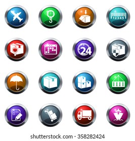 Shipping and delivery round glossy web icon set