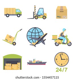 Shipping and delivery service icon set. Flat vector illustration.