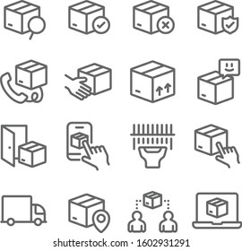 Shipping Delivery Service icons set vector illustration. Contains such icons as Logistic, Package Protection, Express, Transport, and more. Expanded Stroke