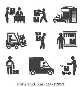 shipping and delivery service people icons