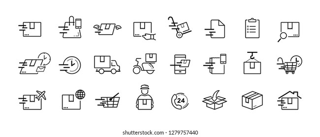 Shipping and delivery service vector icon set on white background