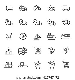 shipping and delivery thin line icons set on white background