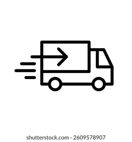 Shipping delivery truck with arrow icon, Pictogram flat linear design for apps and websites, Isolated on white background