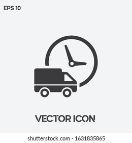 Shipping delivery truck and clock vector icon illustration. Ui/Ux. Premium quality.