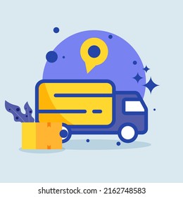 Shipping delivery truck flat illustration for transportation, commerce apps and websites.