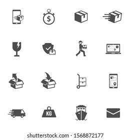 Shipping and delivery vector icons isolated on white background. Express delivery and global logistics icons for web, mobile apps and ui design