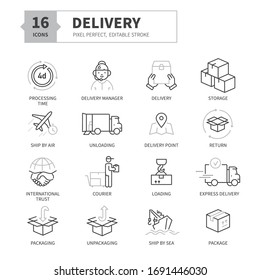 Shipping And Delivery Vector Icons On White Background. Express Delivery And Global Logistics Icons. Perfect For Web, EPS, Editable Stroke