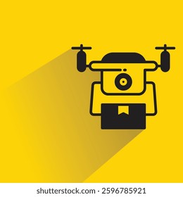 shipping drone and box icon on shadow yellow background