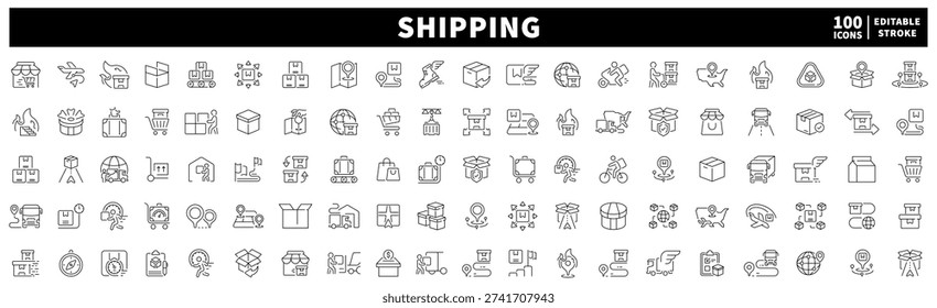 Shipping editable line icons set. Delivery and logistics signs