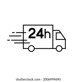 Shipping fast delivery 24h truck icon symbol, Pictogram flat design for apps and websites, Isolated on white background, Vector illustration