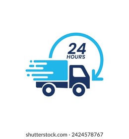 Shipping fast delivery 24h truck with arrow clock icon symbol, Vector illustration