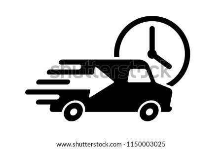 Shipping fast delivery arrow van with clock icon symbol, Pictogram flat design for apps and websites, Track and trace processing status, Isolated on white background, Vector illustration