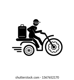 Shipping fast delivery man ridding motorcycle icon symbol, Pictogram flat design for apps and websites, Isolated on white background, Vector illustration
