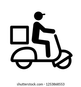 Shipping fast delivery man riding motorcycle icon symbol, Pictogram flat outline design for apps and websites, Isolated on white background, Vector illustration