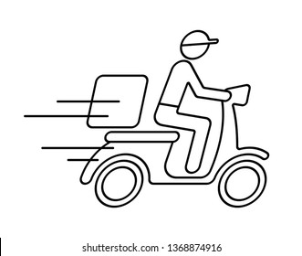 Shipping fast delivery man riding motorcycle icon symbol, Pictogram thin line design for apps and websites, Isolated on white background, Vector illustration