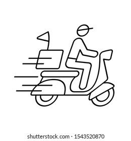 Shipping fast delivery man riding motorcycle icon symbol, Pictogram flat outline design for apps and websites, Isolated on white background, Vector illustration