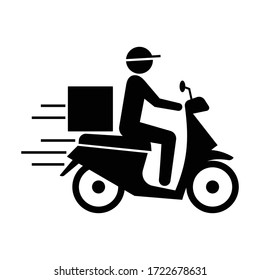 Shipping fast delivery man riding motorcycle icon symbol, Pictogram flat design for apps and websites, Isolated on white background, Vector illustration