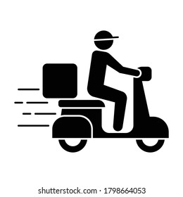 Shipping fast delivery man riding motorcycle icon symbol, Pictogram flat design for apps and websites, Track and trace processing status, Isolated on white background, Vector illustration