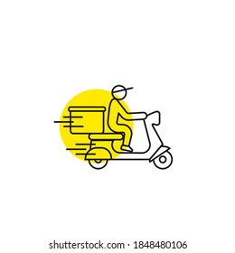 Shipping fast delivery man riding motorcycle icon symbol. Vector illustration