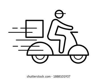 Shipping fast delivery man riding motorcycle icon symbol, Pictogram flat design for apps and websites, Track and trace processing status, Isolated on white background, Vector illustration