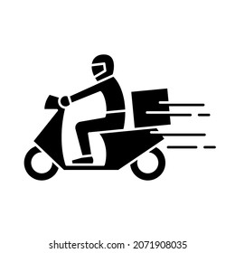 Shipping fast delivery man riding motorcycle icon symbol, Pictogram flat design for apps and websites, Track and trace processing status, Isolated on white background, Vector illustration