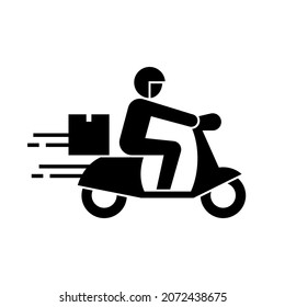 Shipping fast delivery man riding motorcycle icon symbol, Pictogram flat design for apps and websites, Track and trace processing status, Isolated on white background, Vector illustration