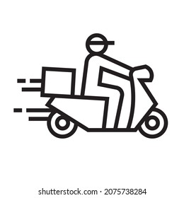 Shipping fast delivery man riding motorcycle icon symbol, Pictogram flat outline design for apps and websites, Isolated on white background, Vector illustration