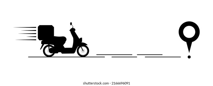 Shipping fast delivery man riding motorcycle icon symbol, Pictogram flat outline design for apps and websites, Track and trace processing status, Isolated on white background, Vector illustration