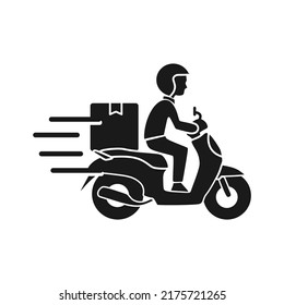 Shipping fast delivery man riding motorcycle icon symbol, Pictogram flat design for apps and websites, Track and trace processing status, Isolated on white background, Vector illustration