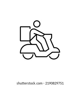 Shipping fast delivery man riding motorcycle icon symbol, Pictogram flat outline design for apps and websites, Track and trace processing status, Isolated on white background, Vector illustration eps 